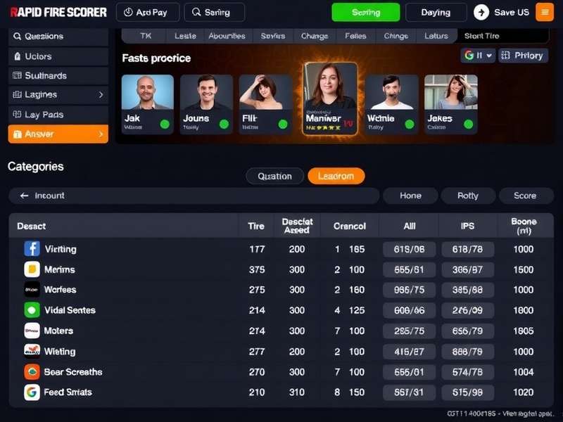 Rapid Fire Scorer Features Overview Rapid Fire Scorer features showcase including leaderboards and categories