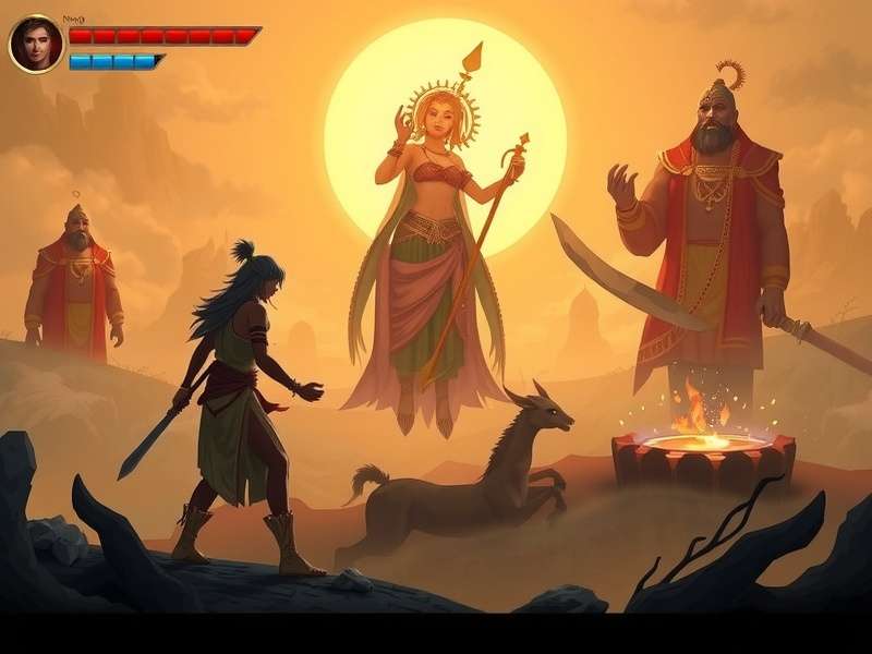 Mandodari S Suffering gameplay screenshot showing mythological environment