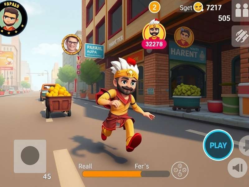 Papad Dynamic Dasher Gameplay Papad Dynamic Dasher gameplay screenshot showing character running through Indian market