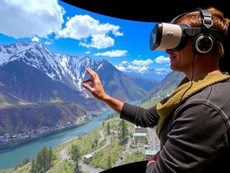 User experiencing Jammu Kashmir Tour VR with headset