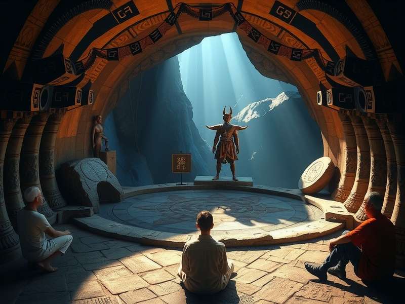 Ancient Tunnel Entrance in Spiritual Tunnel Trek Spiritual Tunnel Trek mystical tunnel entrance with ancient symbols