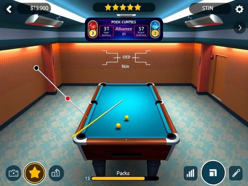 Pool Star Master Game Interface Pool Star Master gameplay interface showing realistic billiards table and controls
