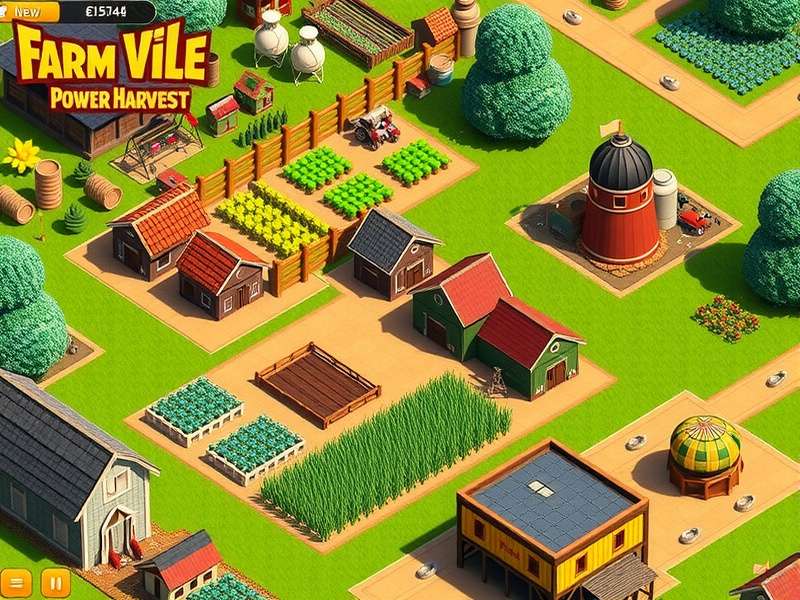 Farm Ville Power Harvest Gameplay Farm Ville Power Harvest gameplay showing various crops and farm buildings