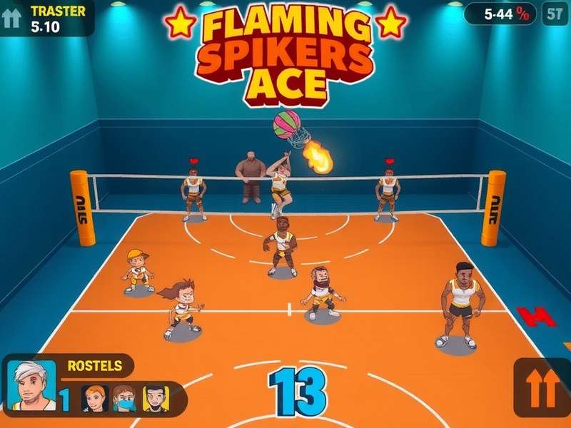 Flaming Spikers Ace character selection screen showing diverse roster