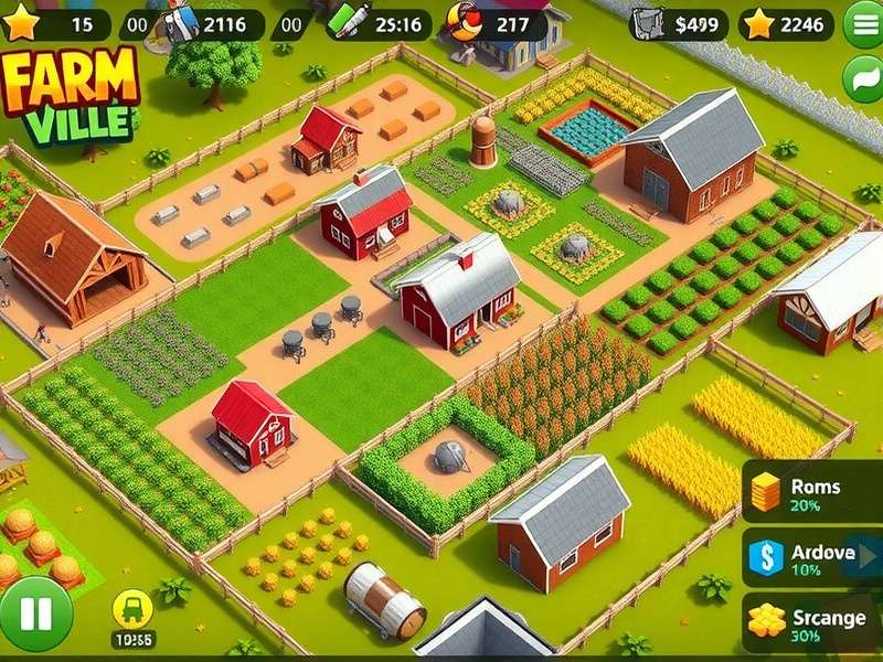 Optimized Farm Layout Strategy Advanced farm layout in Farm Ville Power Harvest showing optimized field organization
