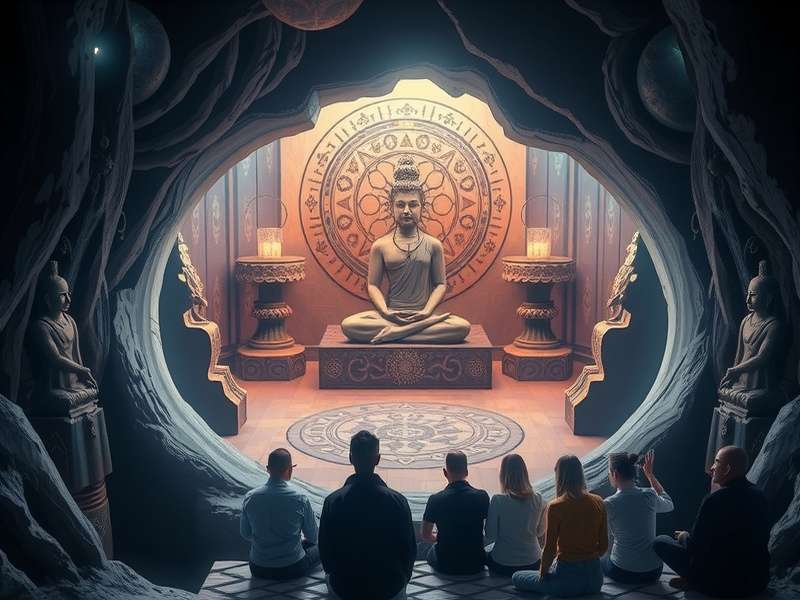 Meditation Chamber in Spiritual Tunnel Trek Spiritual Tunnel Trek gameplay showing meditation chamber and ancient symbols