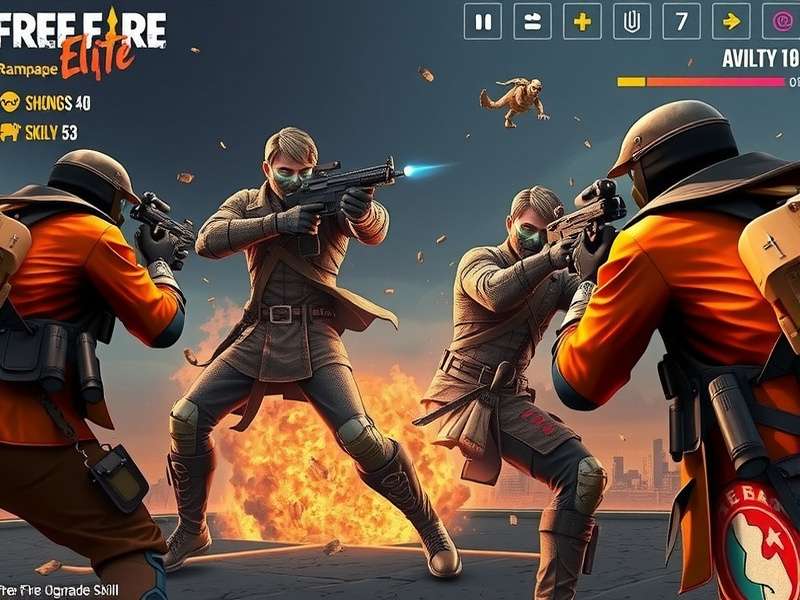 Free Fire Elite Rampage gameplay screenshot showing intense battle action