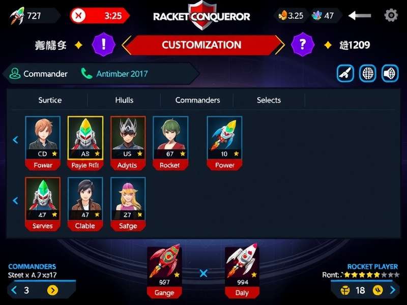 Assam Rocket Conqueror gameplay screenshot showing character selection and rocket customization