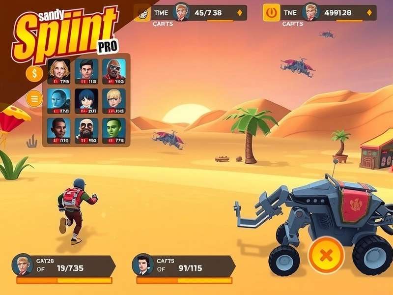 Sandy Sprint Pro character selection screen showing multiple playable characters