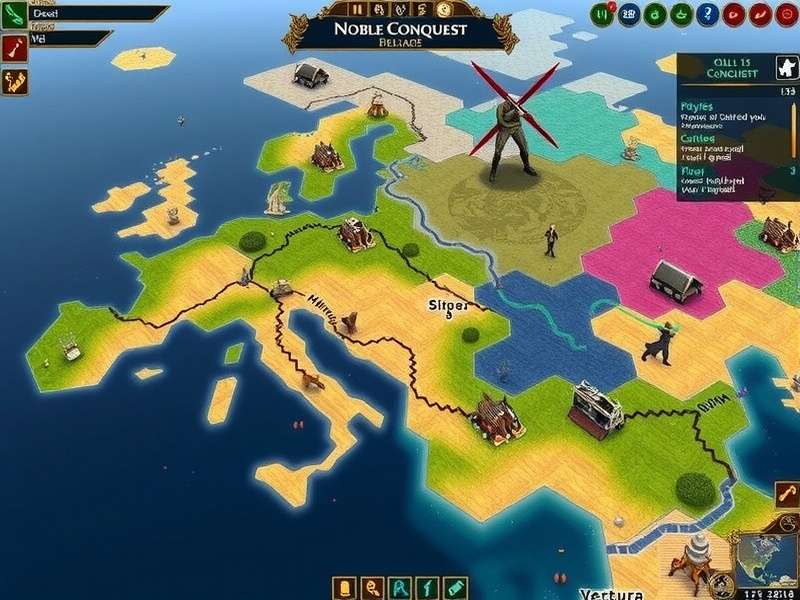 Noble Conquest Strategic Map Noble Conquest gameplay screenshot showing strategic map view