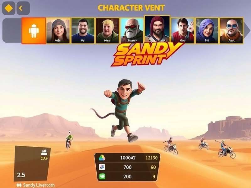 Sandy Sprint Pro gameplay screenshot showing character running through desert landscape