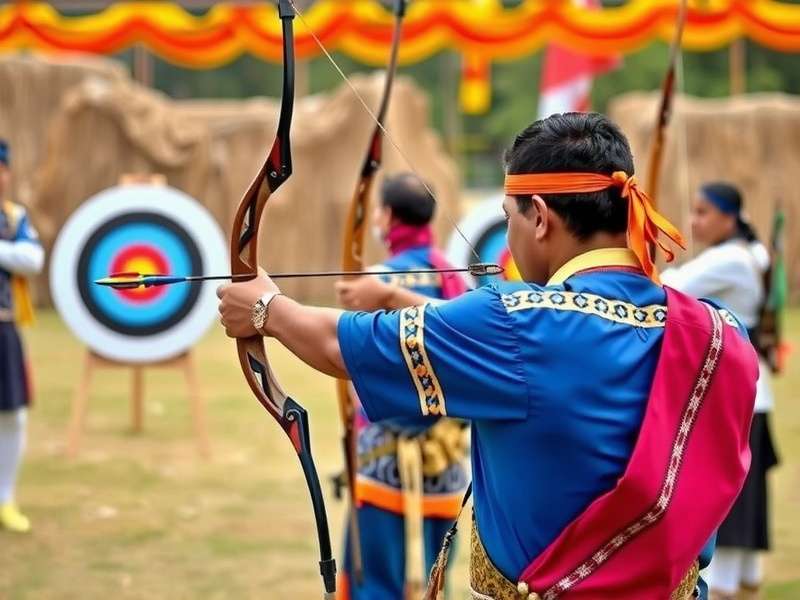 Archery Ace Fiesta competition scene with participants aiming at targets