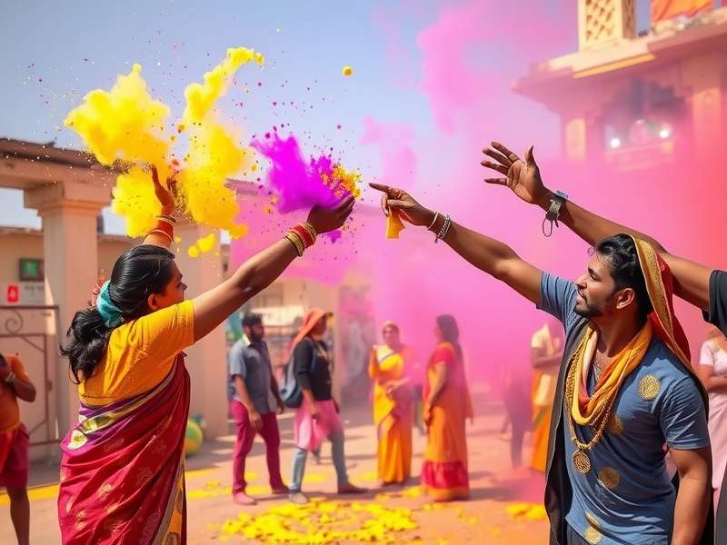 Holi Glittery Explore gameplay showing colorful powder throwing