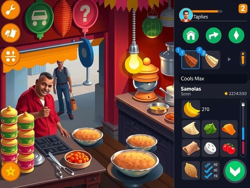 Samosas Splendid Trip - Vibrant Gameplay Samosas Splendid Trip gameplay screenshot showing vibrant Indian street market