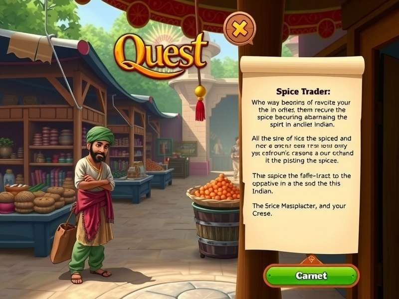 Cardamom Quest Game Interface showing spice trading and Indian marketplace
