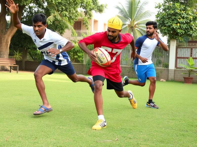 Backyard Rugby Blitz gameplay in an Indian neighborhood