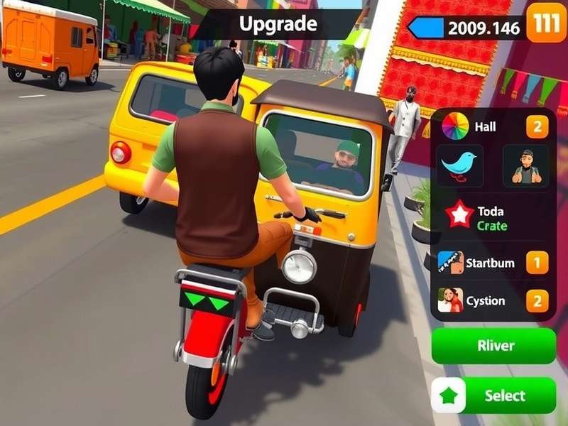 Rickshaw Warrior Quest - Gameplay Scene Rickshaw Warrior Quest gameplay showing character driving through Indian market