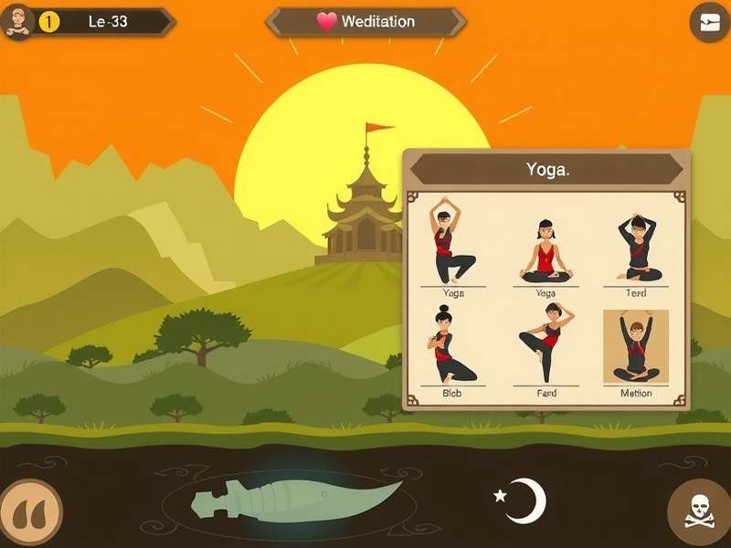 Harmonious Yoga Soldiers level progression and yoga pose selection interface