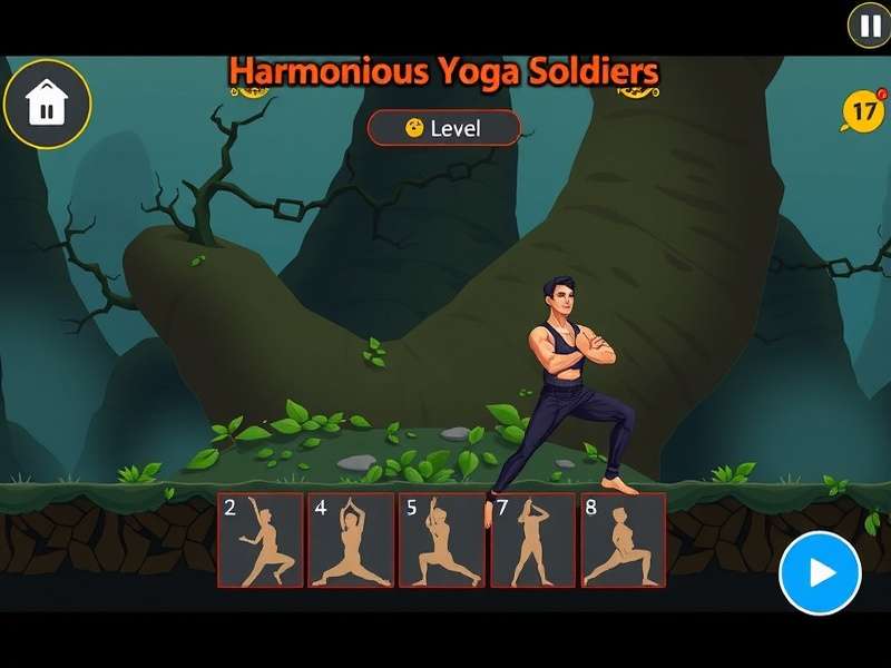 Harmonious Yoga Soldiers gameplay screenshot showing yoga poses and strategic elements