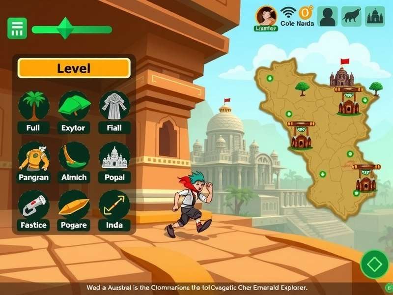 Emerald Explorer Run gameplay screenshot showing character running through ancient Indian temple