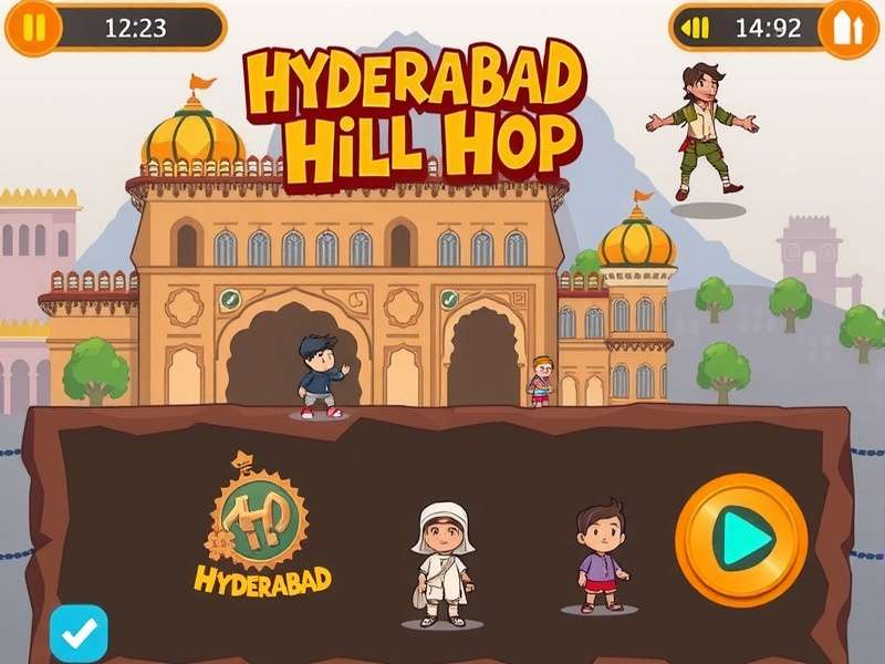 Hyderabad Hill Hop Gameplay - Historic Hyderabad Hyderabad Hill Hop gameplay showing character navigating through historic Hyderabad location