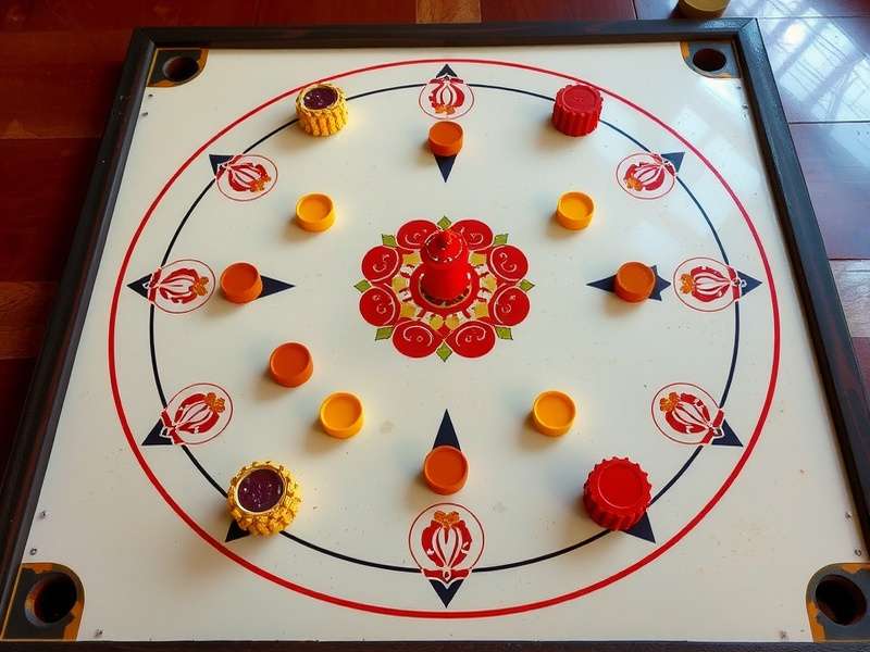 Carrom Dash pieces arrangement showing queen position