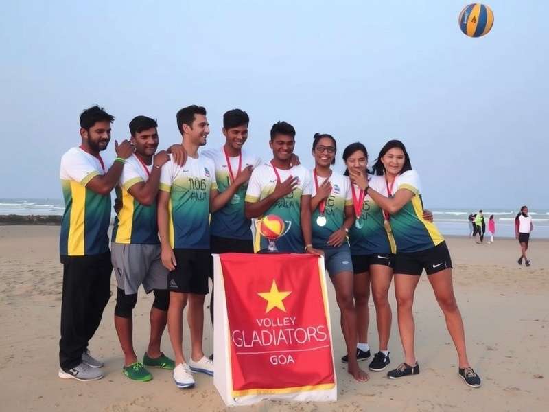 Volley Gladiators Goa team celebrating victory on beach