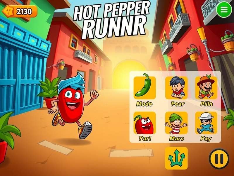 Hot Pepper Runner gameplay screenshot showing character running through colorful Indian street