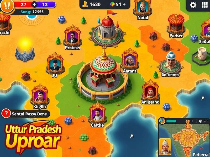 Uttar Pradesh Uproar Gameplay Uttar Pradesh Uproar gameplay screenshot showing vibrant Indian landscapes