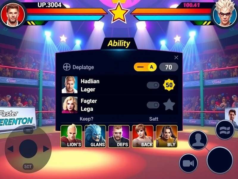 Superstar Battle Gameplay Interface Superstar Battle gameplay screenshot showing character selection and arena
