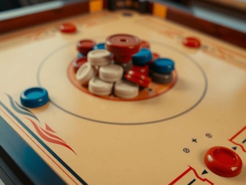 Carrom Equipment Details Carrom pieces and striker close-up