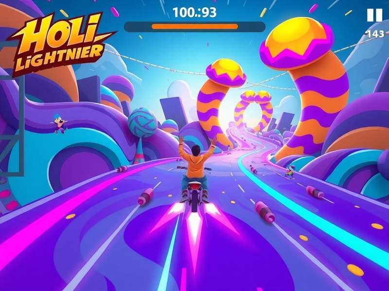 Holi Lightning Dash gameplay showing colorful racing environment