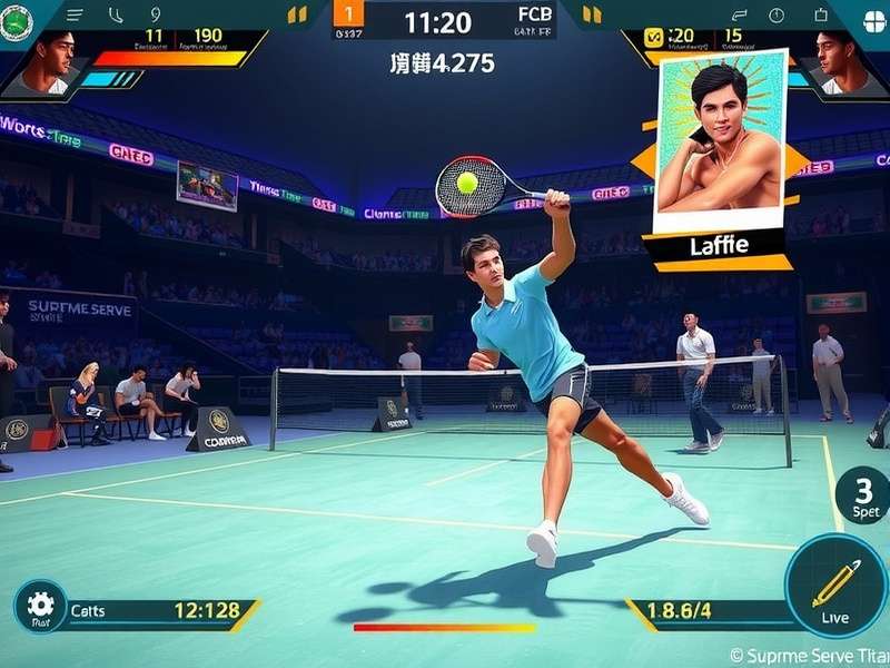 Supreme Serve Titan gameplay screenshot showing intense tennis action