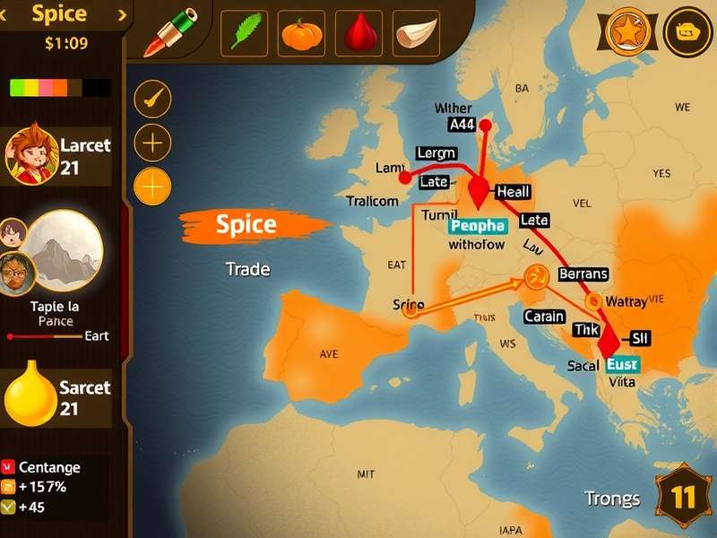 Advanced Strategy Map Spice Quest Supreme strategy map showing trade routes